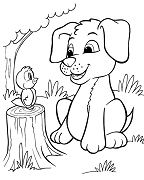 The Pup And Bird Coloring Page