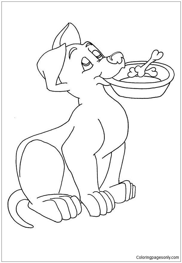 Щенок со своей миской с едой Щенок из Puppy