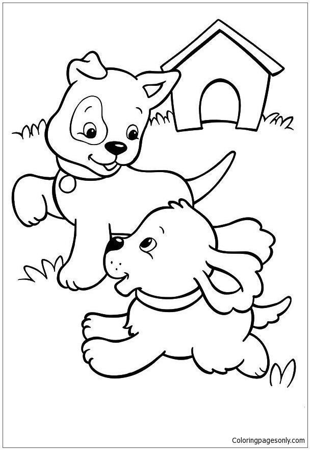 The Pups Playing Puppy Coloring Pages