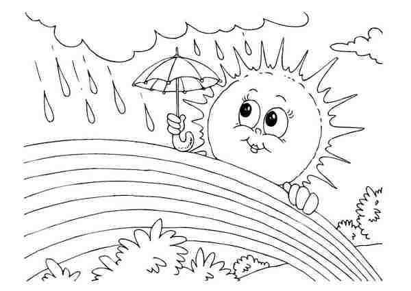 The sun is holding the umbrella Coloring Pages