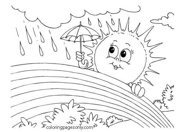 The sun is holding the umbrella Coloring Page