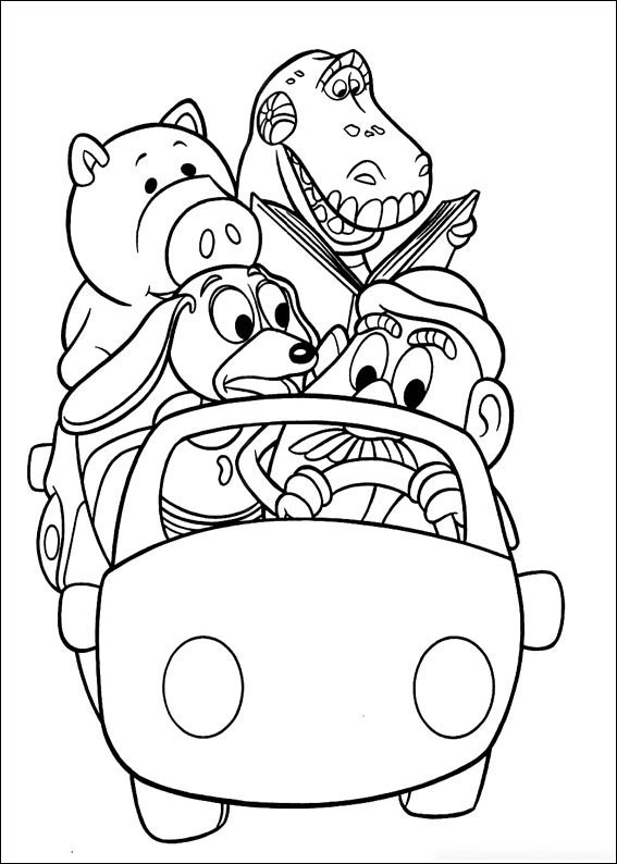 The toys are driving a car Coloring Page