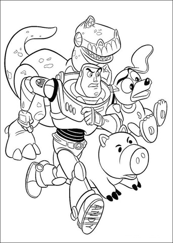 The toys are running together Coloring Page