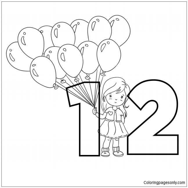 Раскраска Двенадцать воздушных шаров
