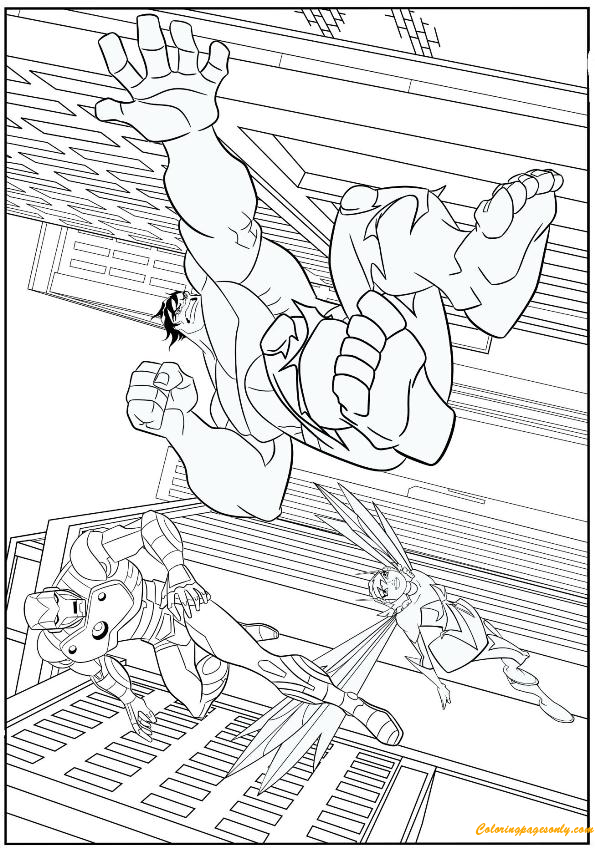 Dibujos para colorear de Wasp, Iron Man y Hulk peleando