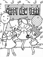 Three Kids Celebrating New Year With A Party Coloring Pages