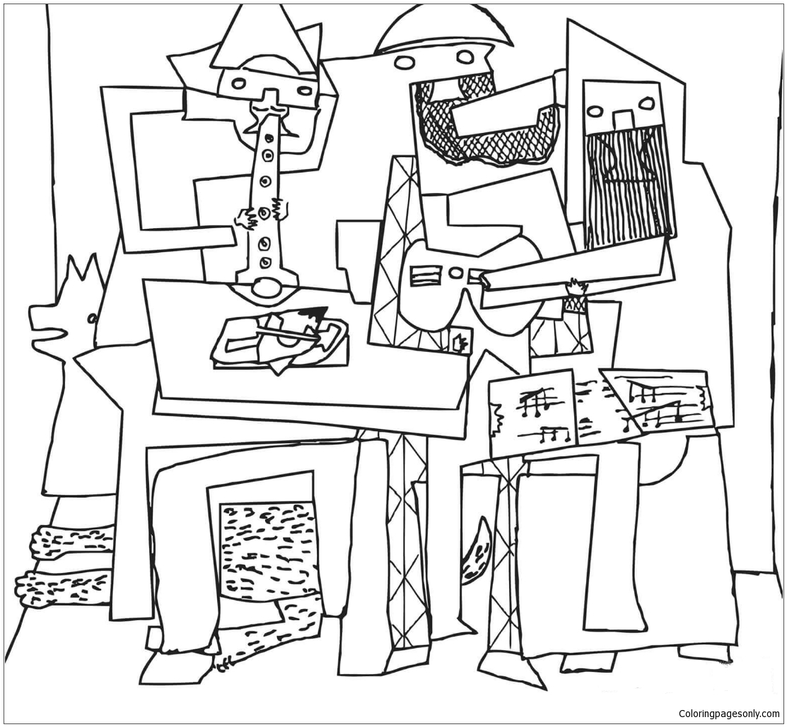 Three Musicians By Pablo Picasso Coloring Pages