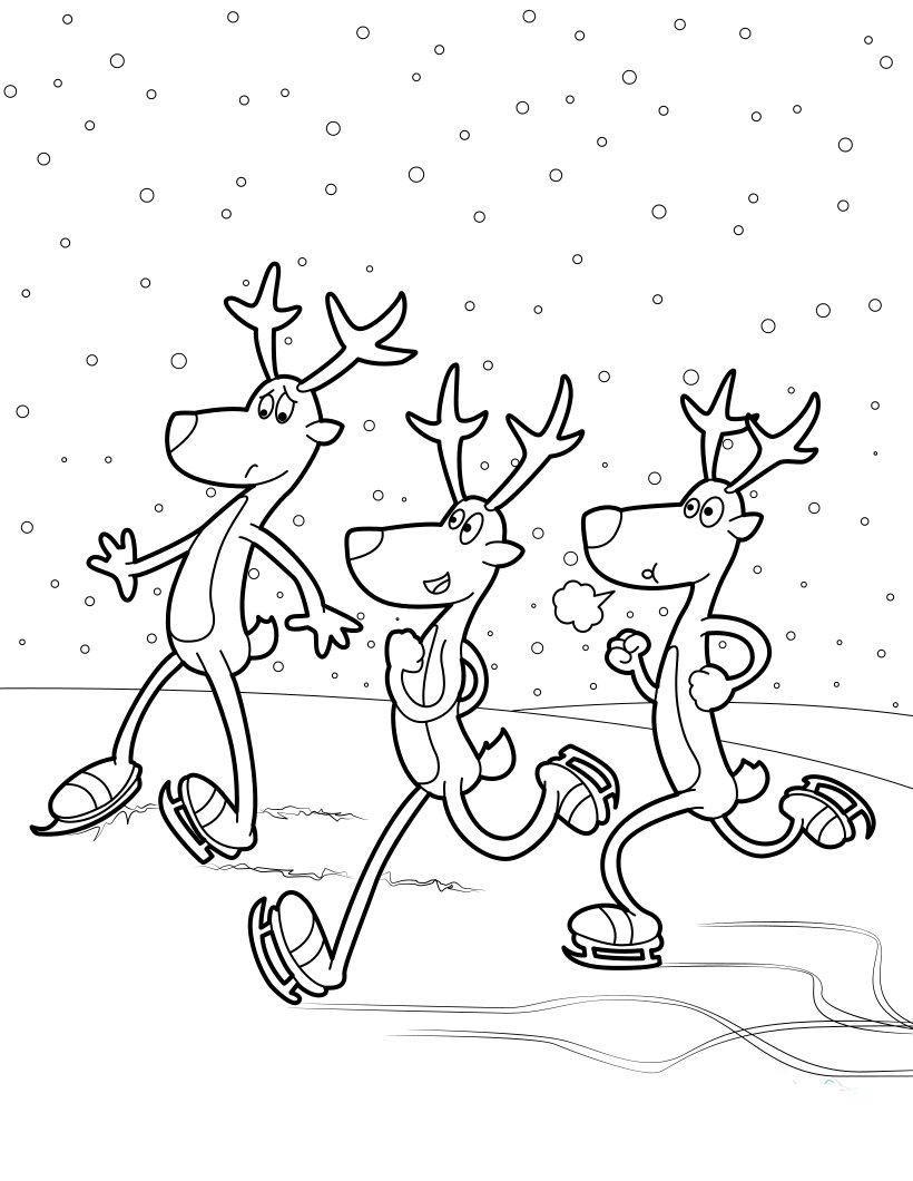 Three Reindeers Skating Coloring Pages