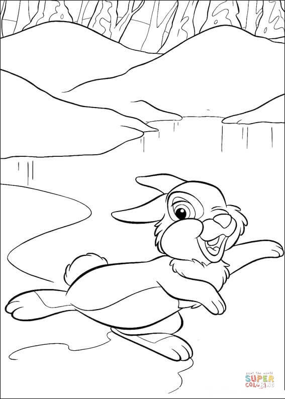 Thumper And Ice Skating From Bambi Coloring Pages