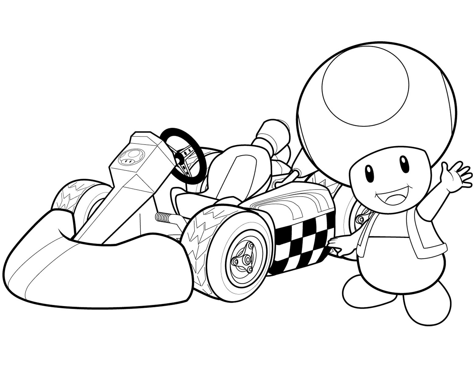 Toad and his racing car in Mario Kart Wii Coloring Page