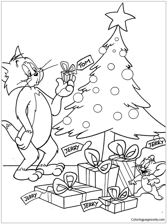 Tom And Jerry In Christmas Day Coloring Page Free Printable Coloring 