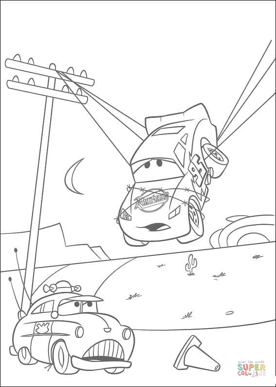 McQueen trapped from Disney Cars Coloring Page