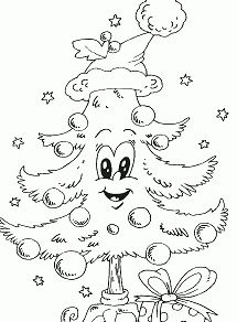 Tree With Santa Hat Coloring Page
