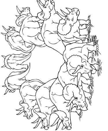 Triceratops Herd Dinosaurs Coloring Page