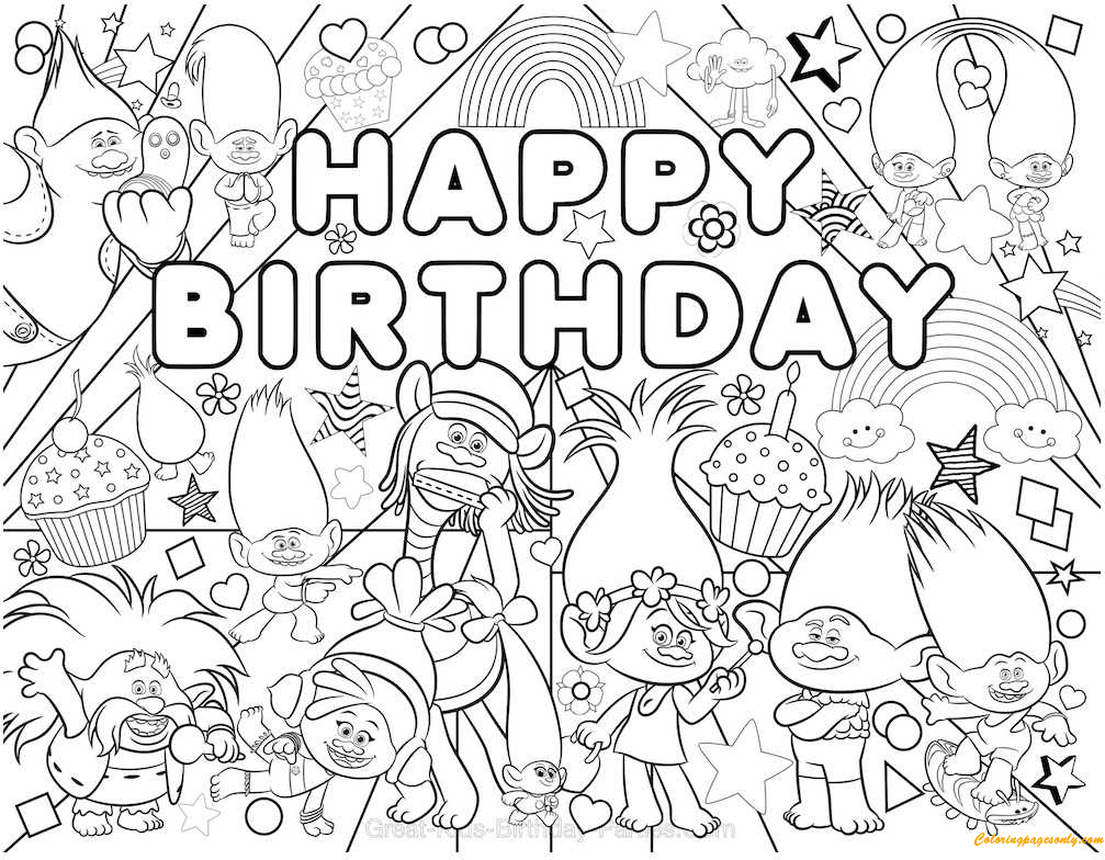 Download Trolls Party 1 Coloring Pages - Cartoons Coloring Pages - Free Printable Coloring Pages Online