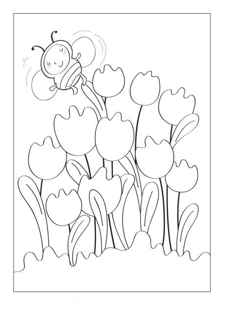 Tulips And Bumble Bee Coloring Pages