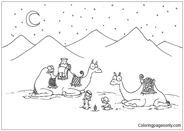 Two Camel In The Desert Coloring Pages