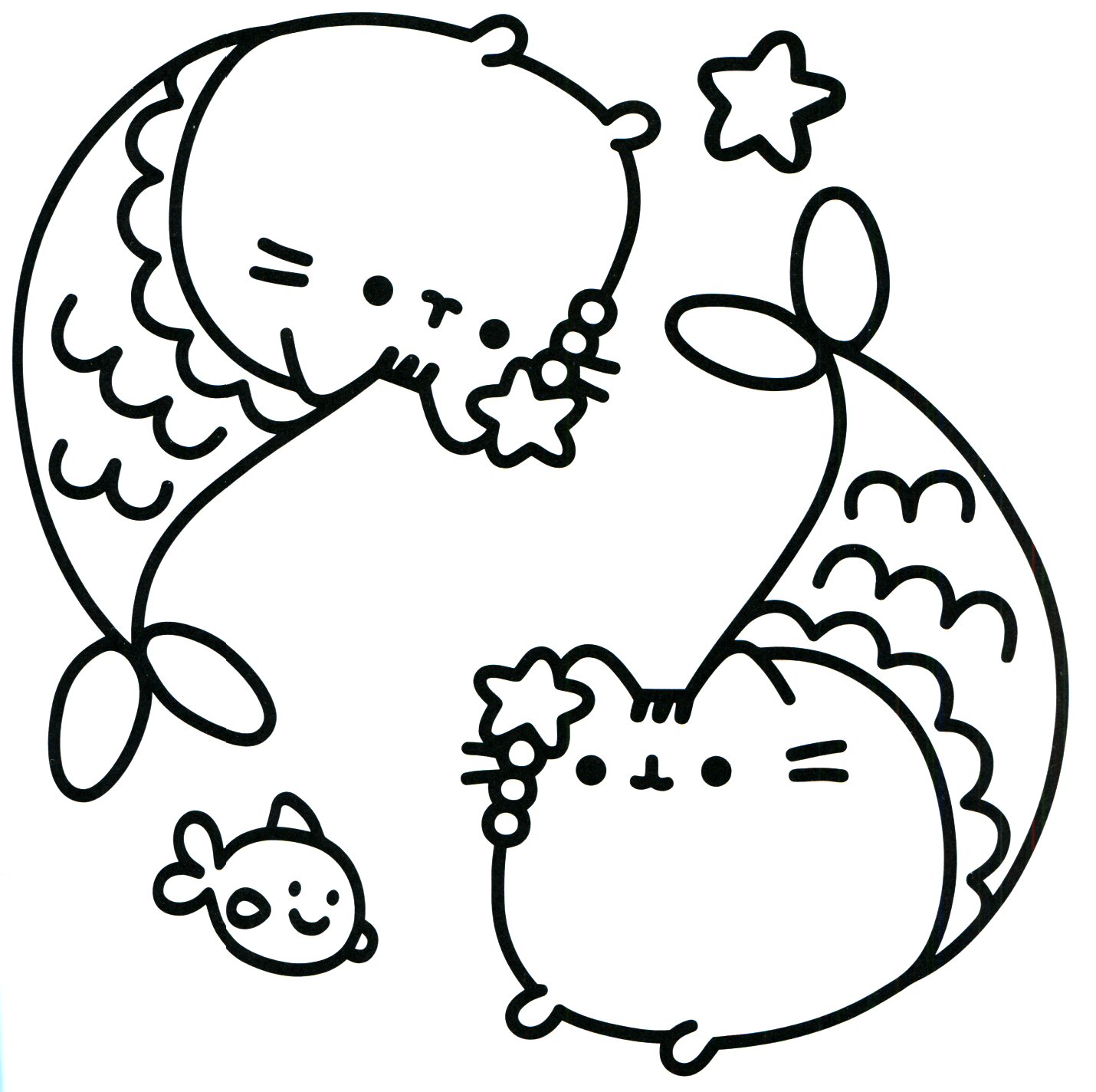 Two cat mermaid Coloring Page