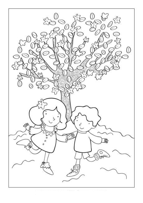 Two Children In Spring Coloring Page