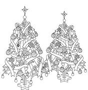 Two Christmas Trees Coloring Page