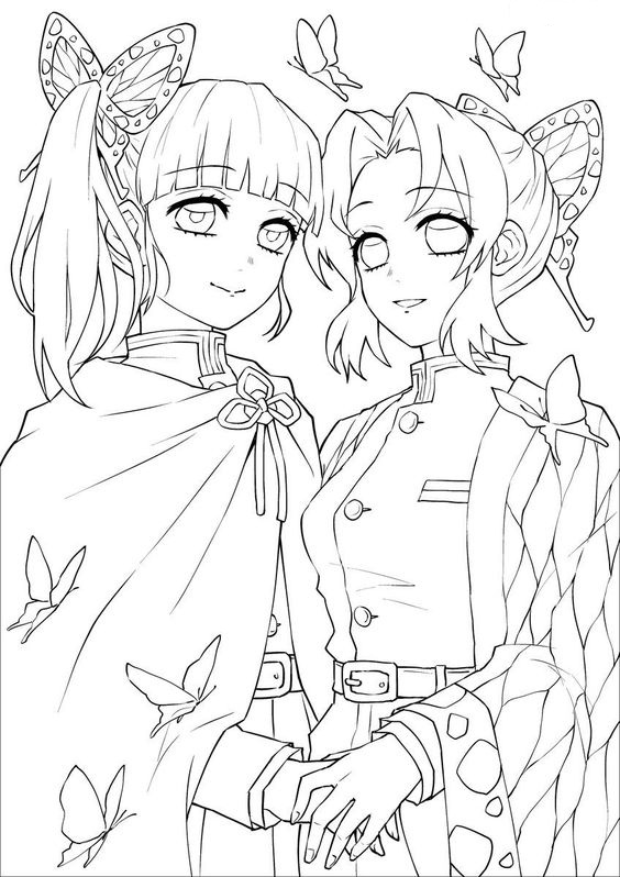 Two Demon Slayer Character Coloring Page