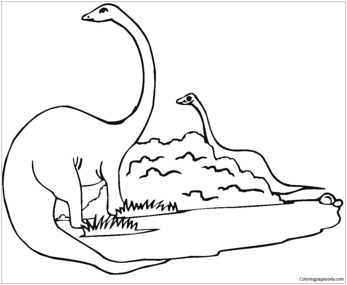 Two Diplodocus Dinosaur Coloring Page - Free Printable Coloring Pages