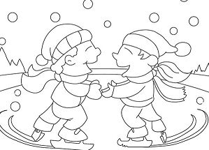 Two Friends Ice Skating Coloring Page