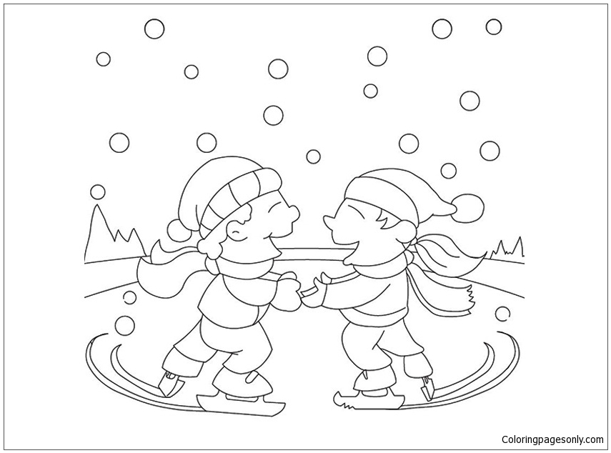 Two Friends Ice Skating Coloring Pages Nature Seasons Coloring Pages Coloring Pages For Kids And Adults