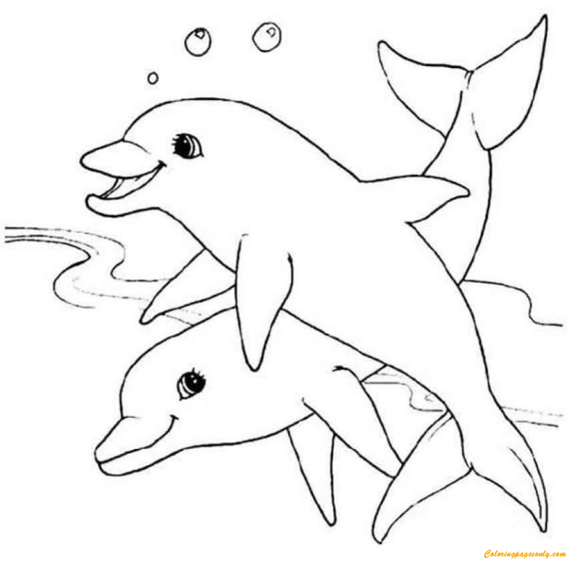 Coloriage de deux dauphins jouant