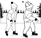 Two Kids Learn How To Skate Coloring Page