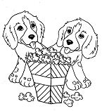 Two Little Dog Eating Popcorn Coloring Pages