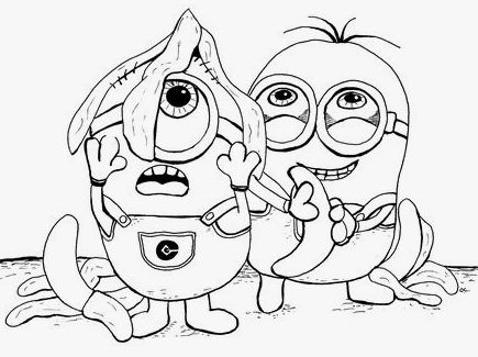Two Minions And Bananas Coloring Page