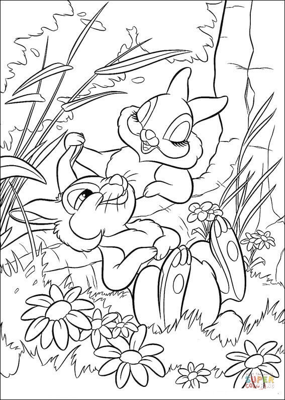 Two Rabbits Are Playing Together  From Bambi Coloring Pages