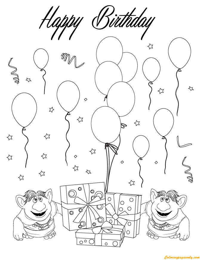 Two Trolls Happy Birthday Coloring Pages