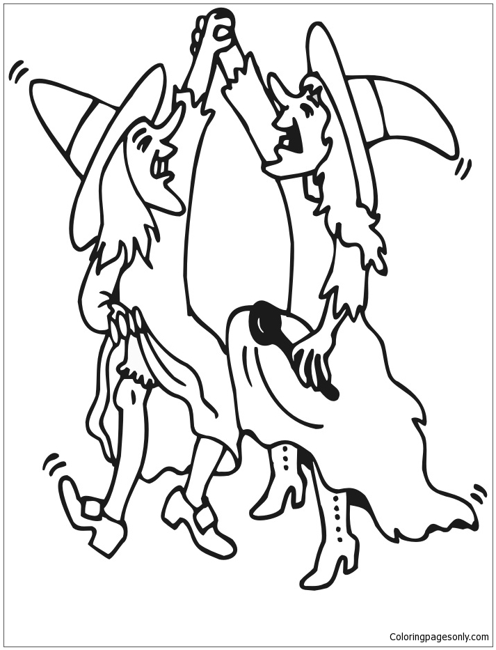 Two Witches Dancing Coloring Pages