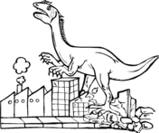 Tyrannosaurus Destroys City Coloring Page