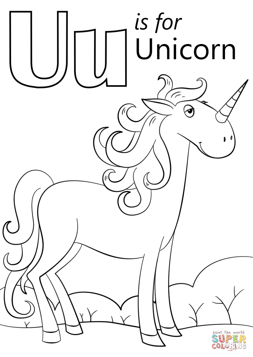 U is for Unicorn Coloring Pages