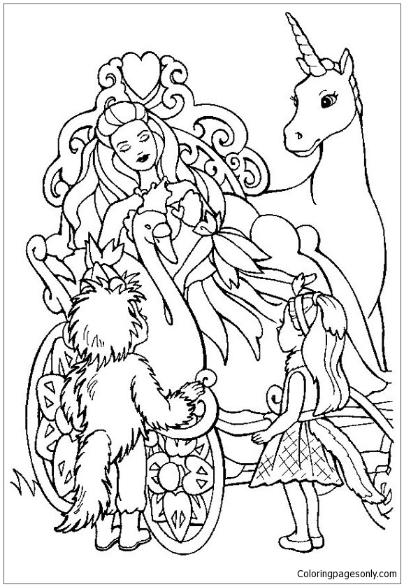 Desenho de unicórnio e rainha para colorir