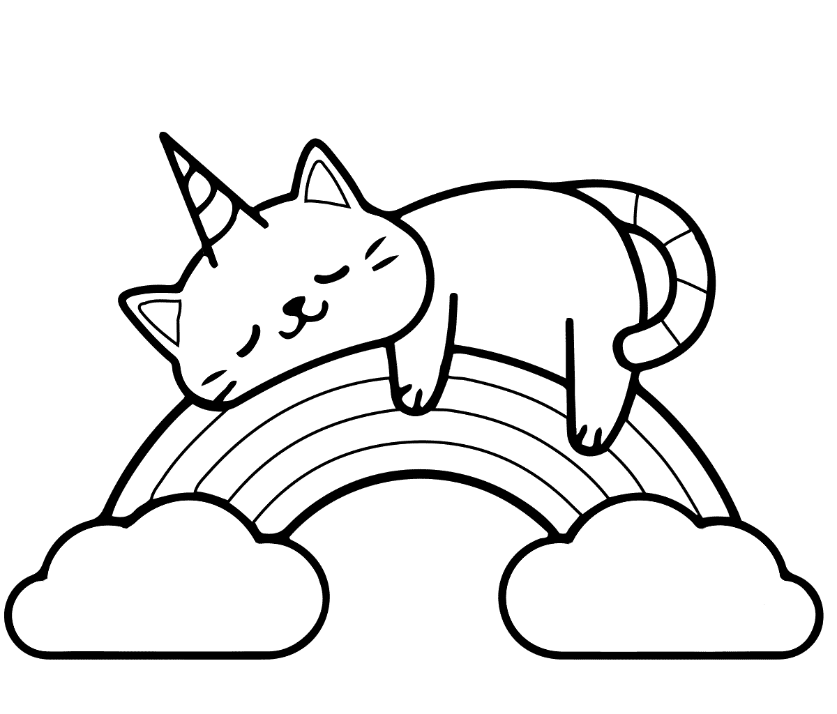 Unicorn cat lies on the rainbow Coloring Page