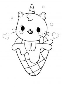 Unicorn cat mermaid with ice cream Coloring Page