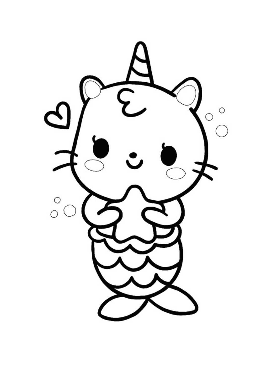 Unicorn Cat Mermaid Coloring Page - Free Printable Coloring Pages