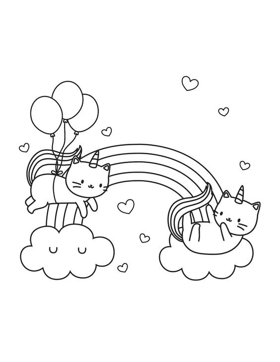 Unicorn Cat Rainbow Coloring Pages