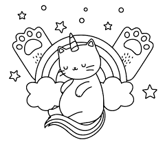 Unicorn cat with rainbow pillow Coloring Page - Free Printable Coloring ...