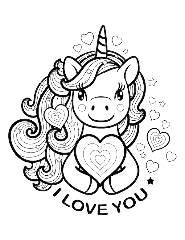 Unicorn I love you Coloring Page