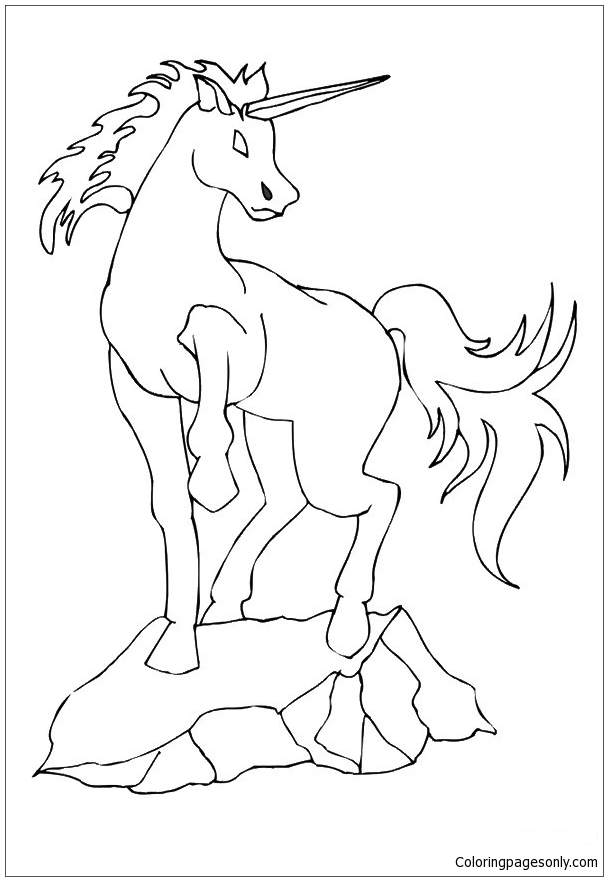Unicorn on Rocks Coloring Pages