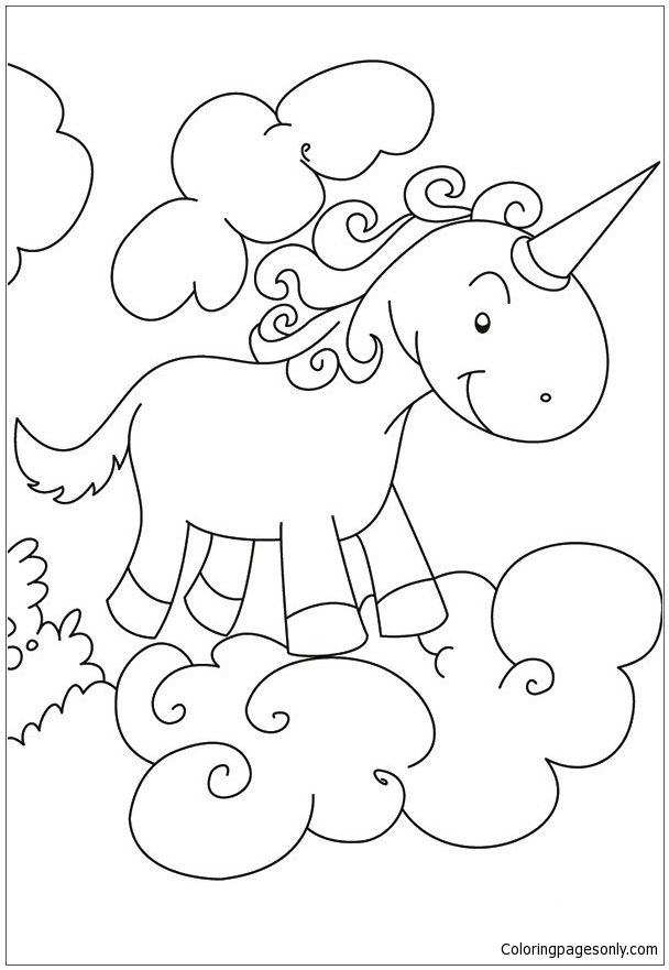 Unicorn Over Clouds Coloring Pages