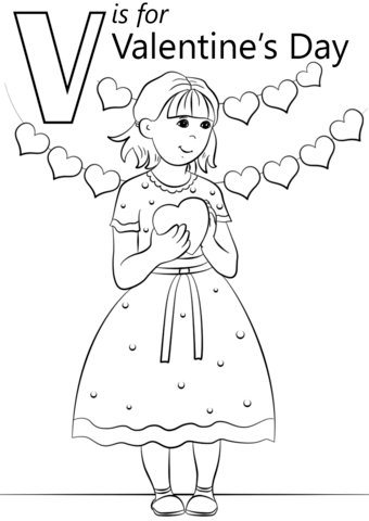 V is for Valentine’s Day Coloring Page