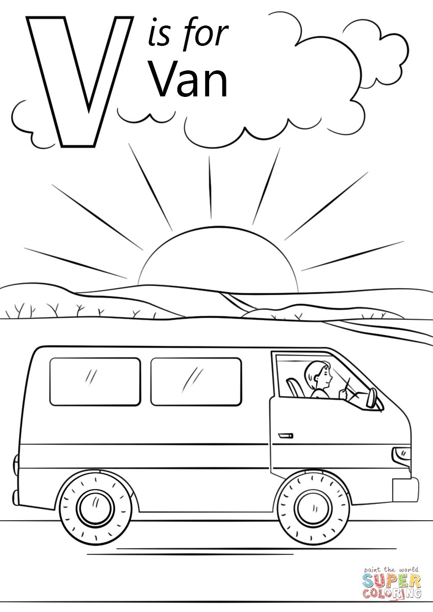V is for Van Coloring Pages