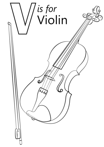 V is for Violin Coloring Page