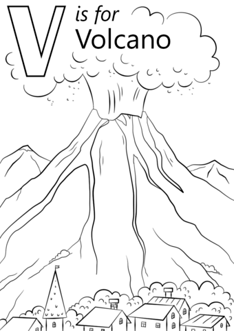 V is for Volcano Coloring Page